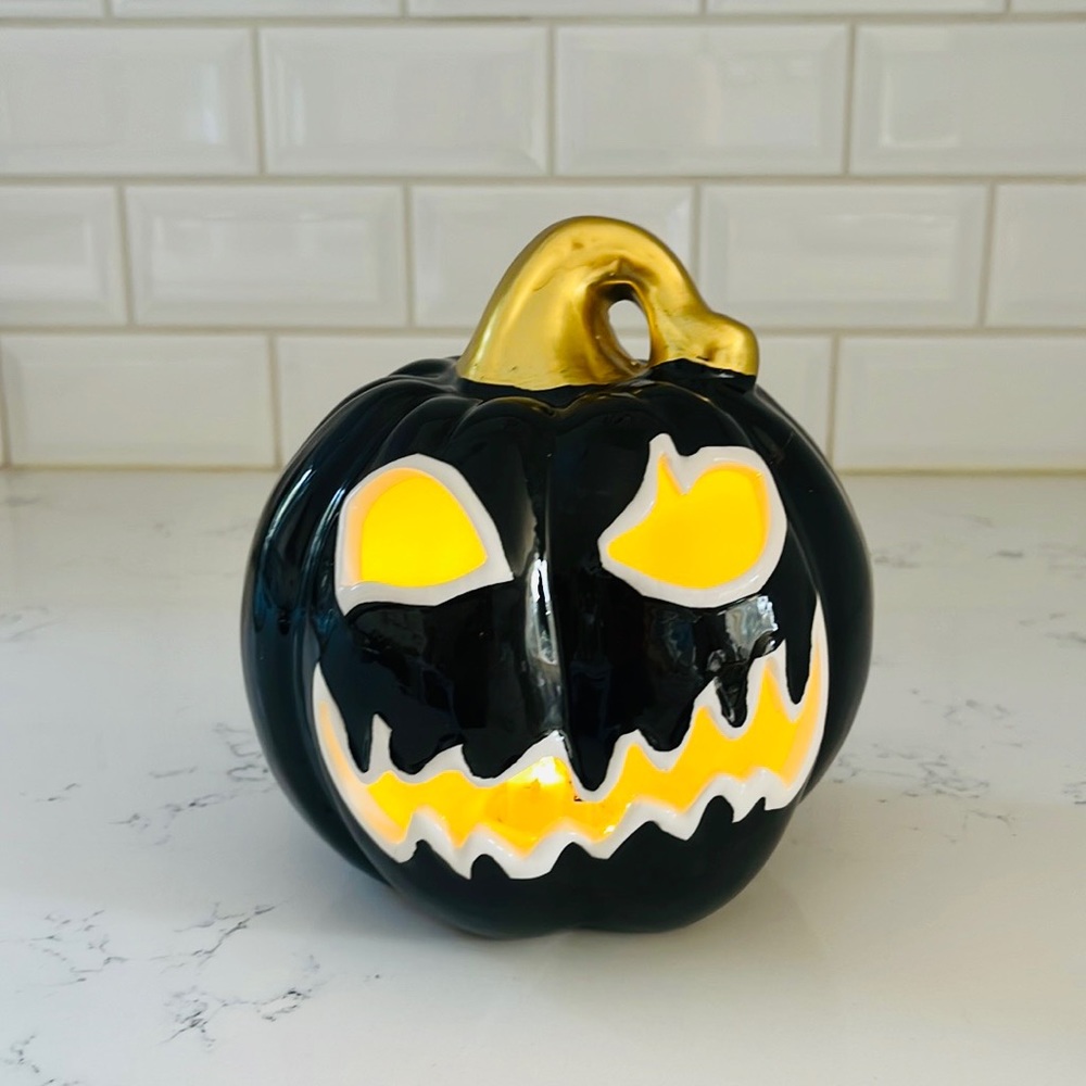 Rite Aid Black Ceramic Light Up Jack O Lantern Pumpkin 🎃 - Picture 7 of 11